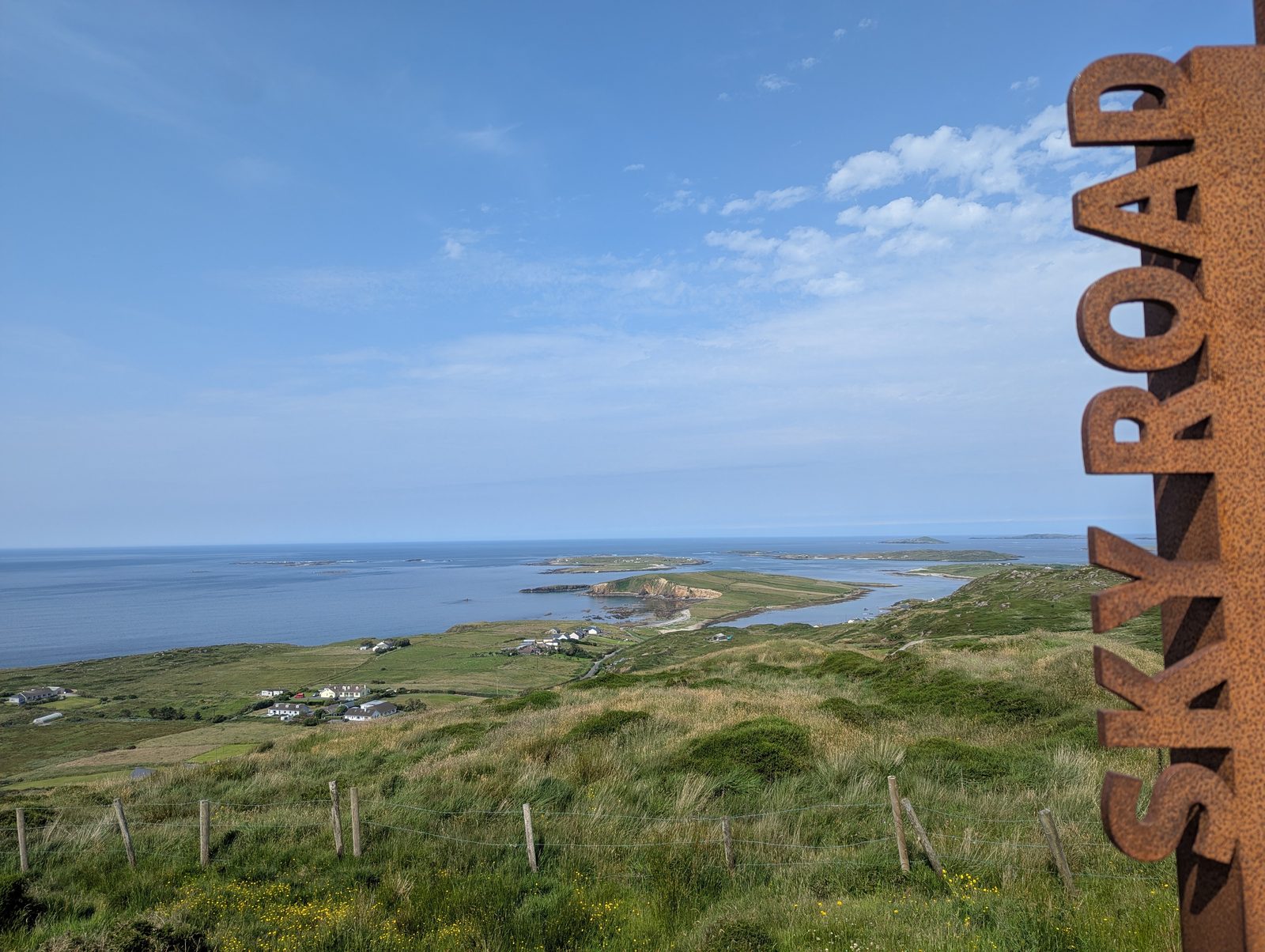 The Sky Road viewpoint above Clifden, with Clifden Bay and the offshore islands laid out below